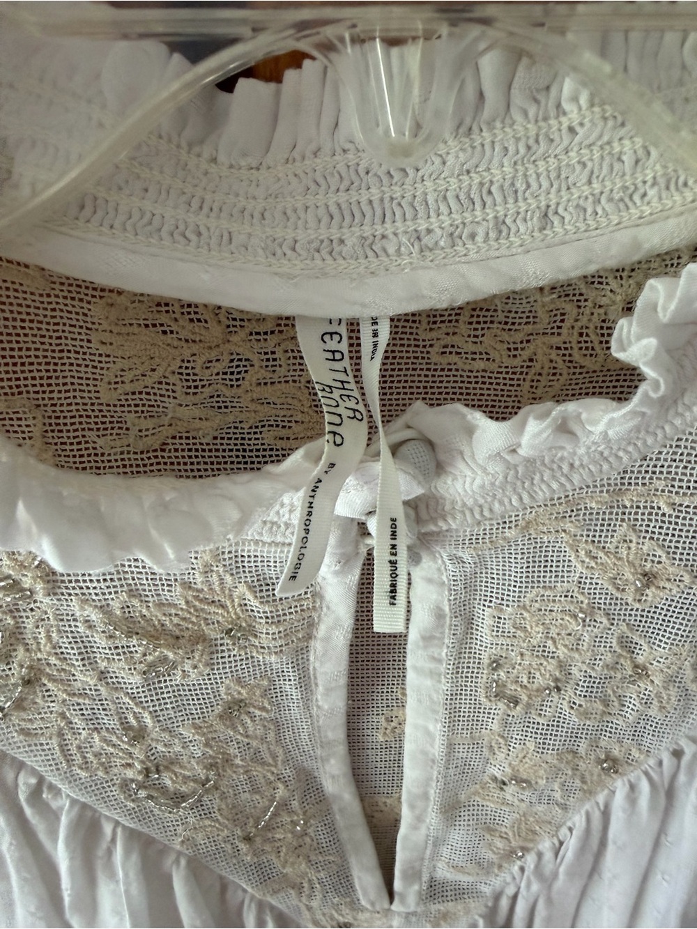 Anthropologie Women's Off White Lace-Detail Peasant Blouse Size M - Picture 4 of 5